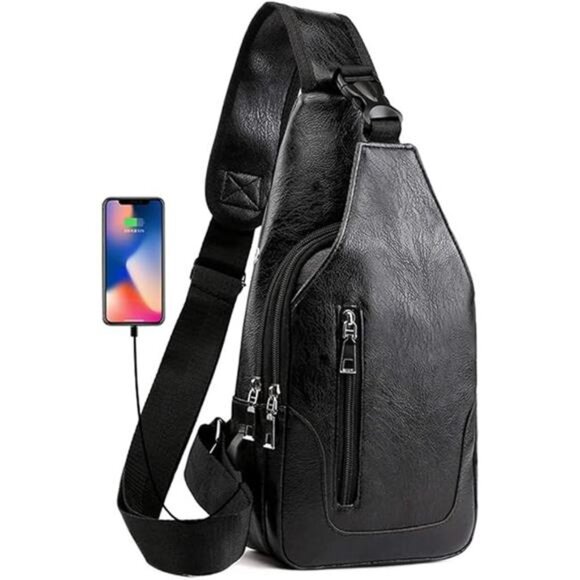 Men Sling Bag Anti Theft Shoulder Bag Small Leather Crossbody Sling Backpack - Picture 7 of 7